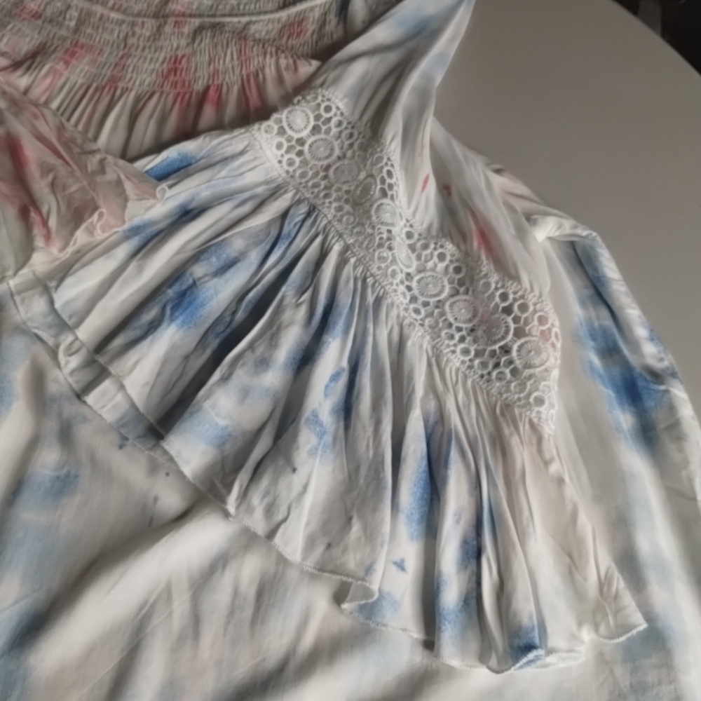Cato Tie-Dye White Women's Boho Top Blouse Bell Sleeves SZ 22/24W Soft Comfy - Picture 12 of 13